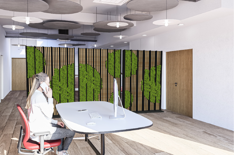 Claustra, Vegetal Bureau moderne avec une séparation végétale .